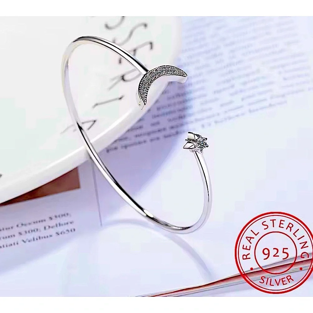 NEW Dainty‎ Moon & Star 925 Sterling Silver Bracelet